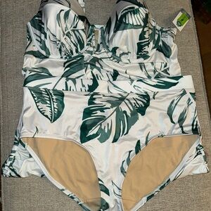 Cacique two piece bathing suit 42DD and size 18 white and green NWT